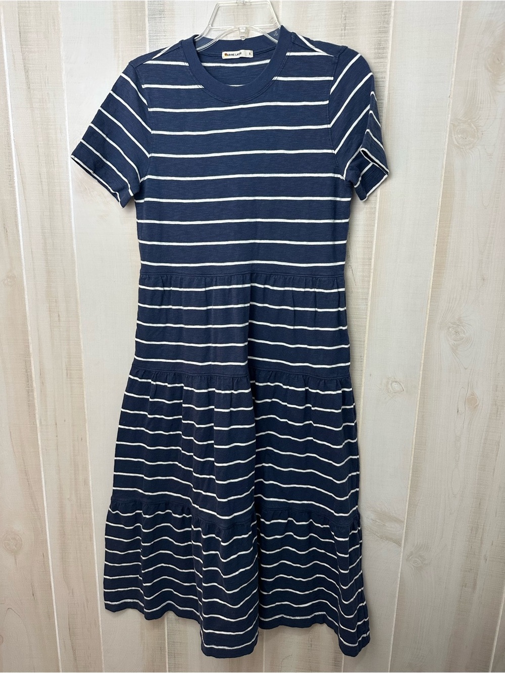 Marine Layer Striped Navy and White Tiered Knit Midi Dress